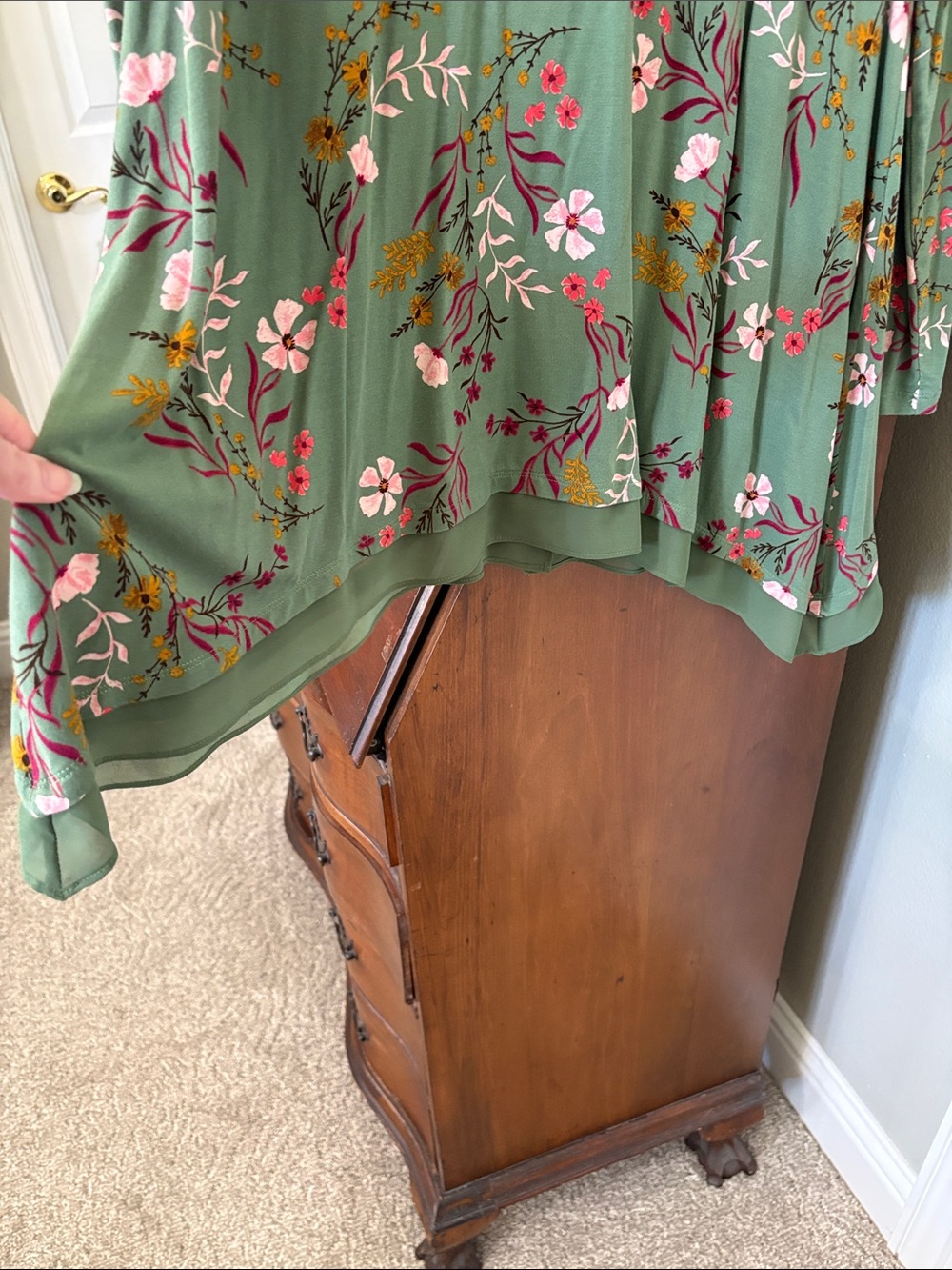 LOGO Floral Button-Front Green Cardigan w Chiffon Shark Bite Hem BOHO Summer - Picture 9 of 9